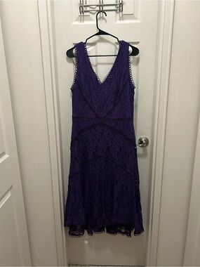 Taylor Purple Lace Midi Dress with V-Neck